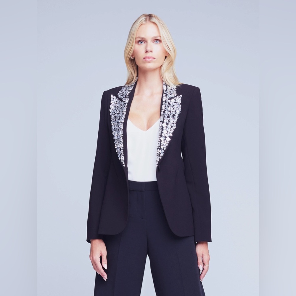 NWT $795 L'agence Chamberlain Blazer Crystal Embellished Black